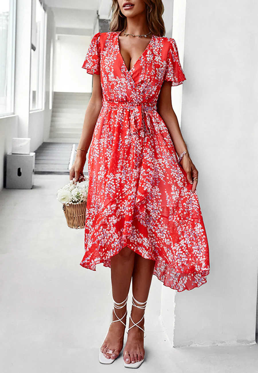 Floral Print Flutter Sleeve Wrap Dress - Image 33