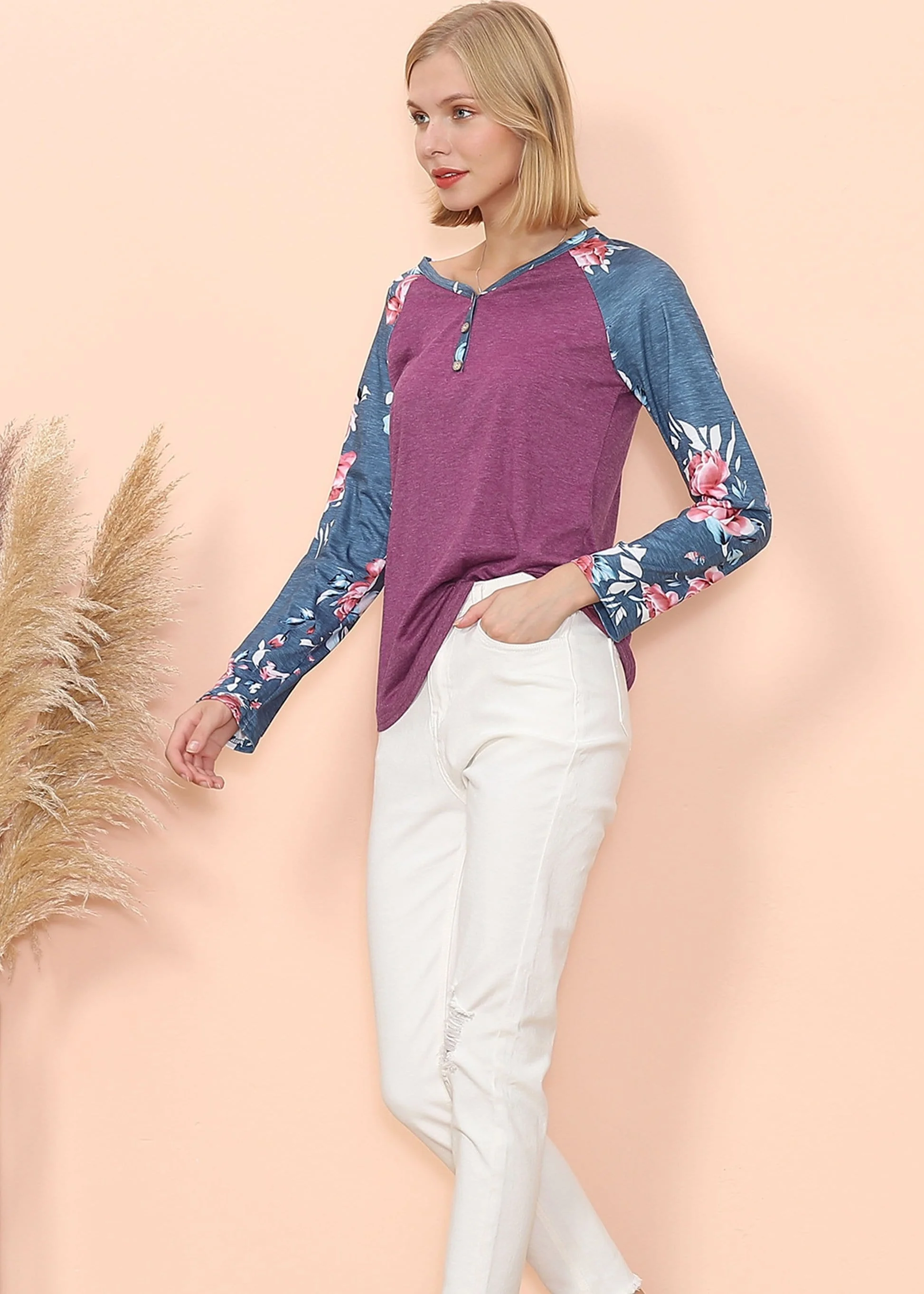 Floral Print Henley Long Sleeve - Image 11