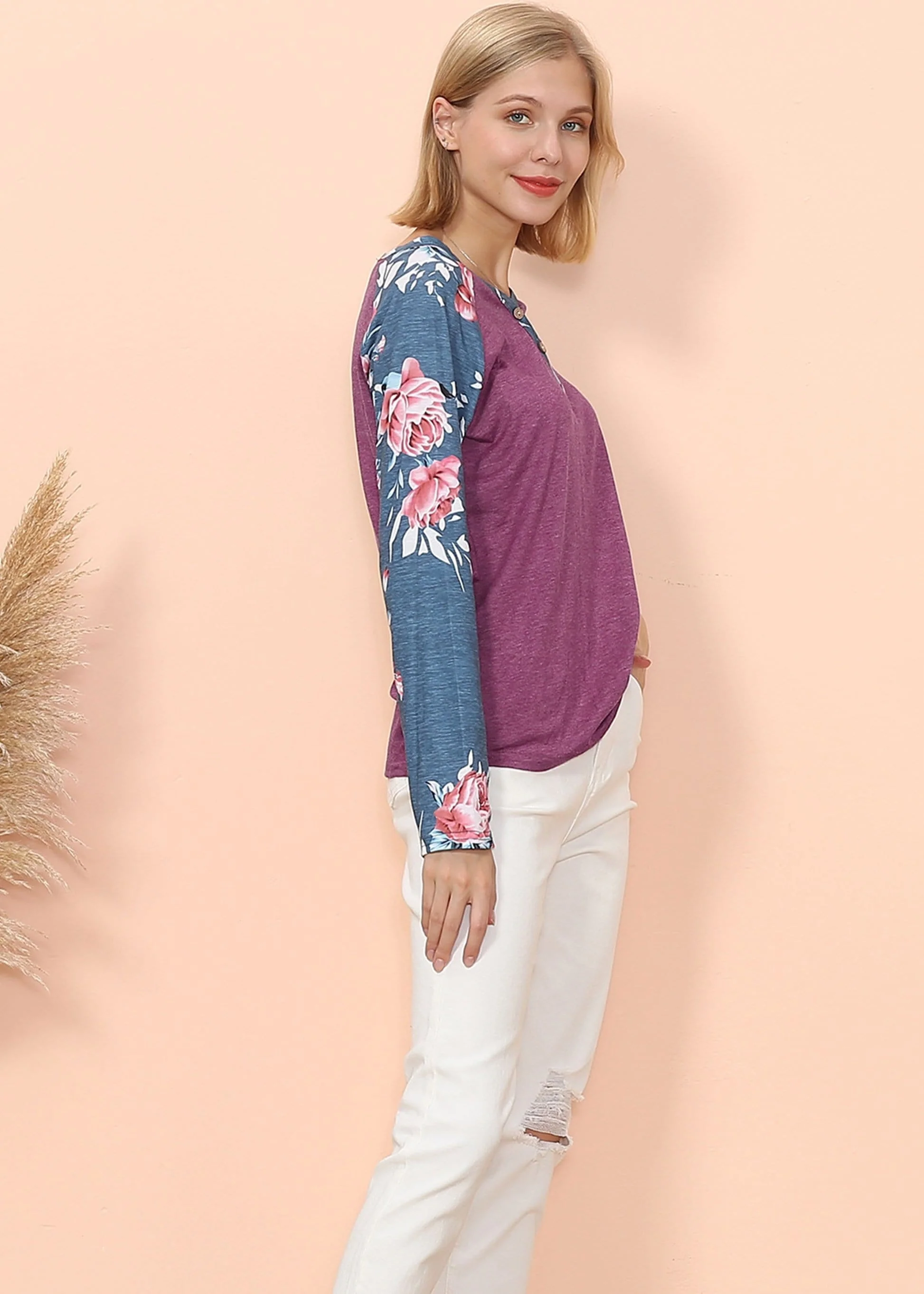 Floral Print Henley Long Sleeve - Image 13