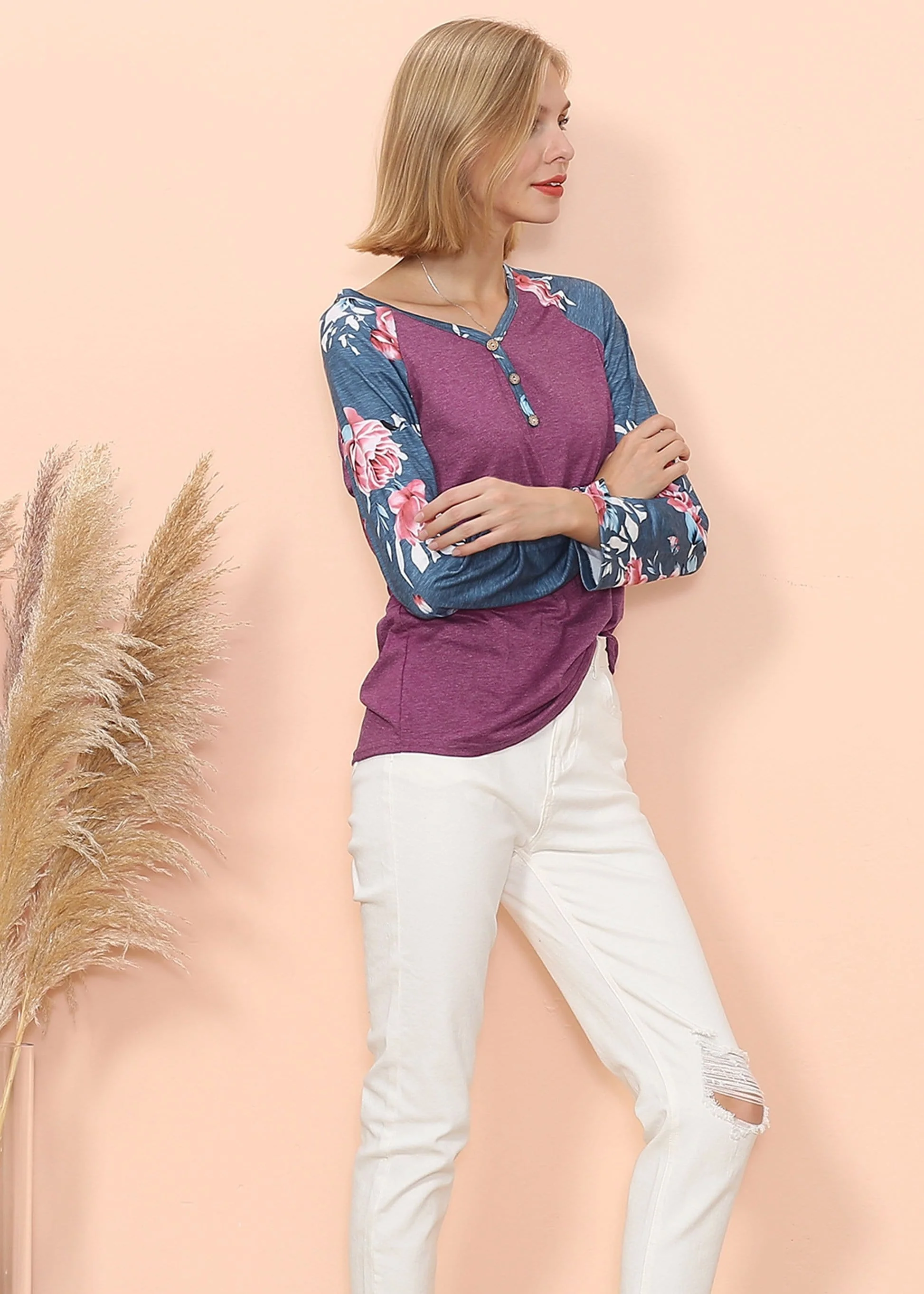 Floral Print Henley Long Sleeve - Image 14