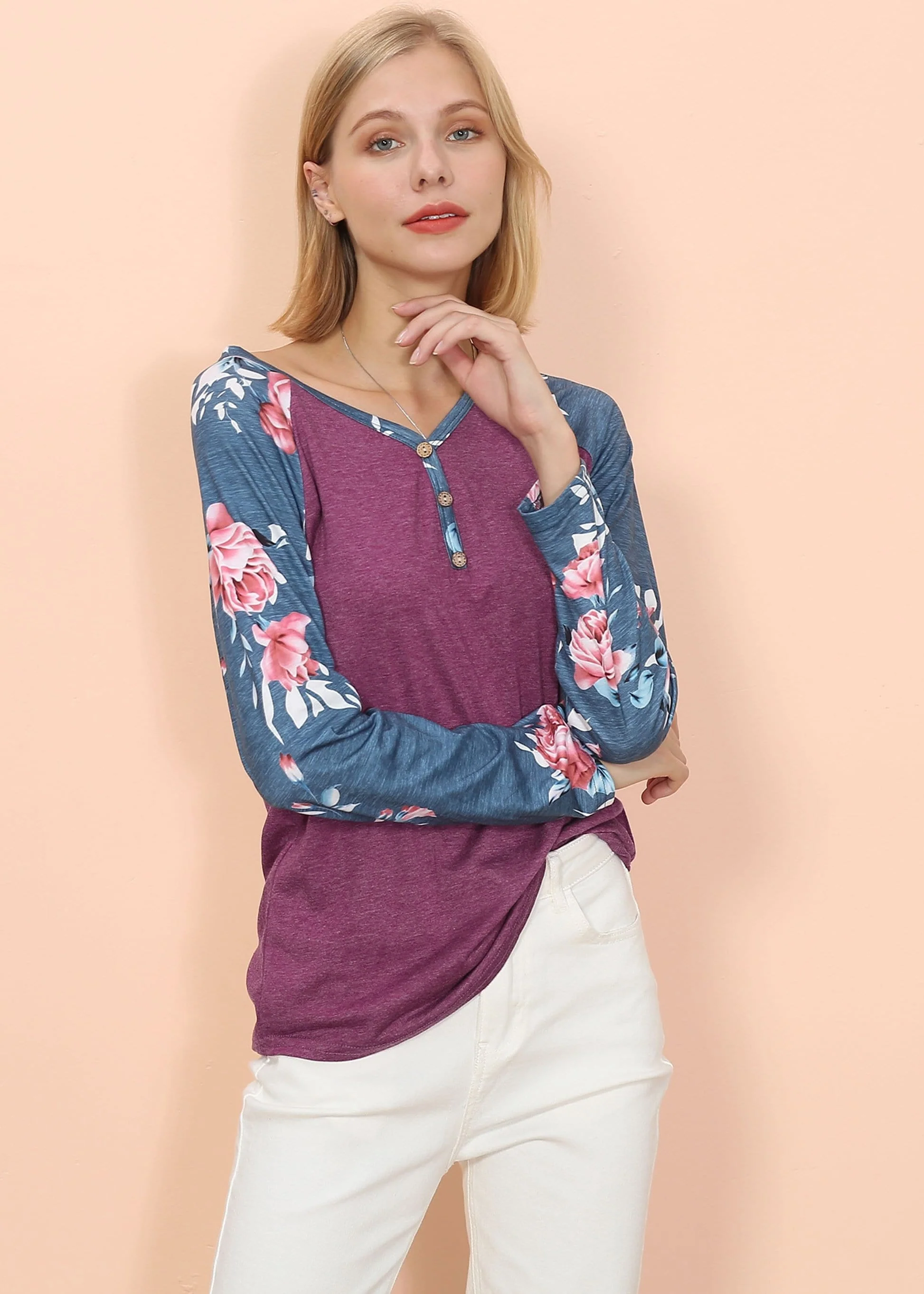 Floral Print Henley Long Sleeve - Image 6