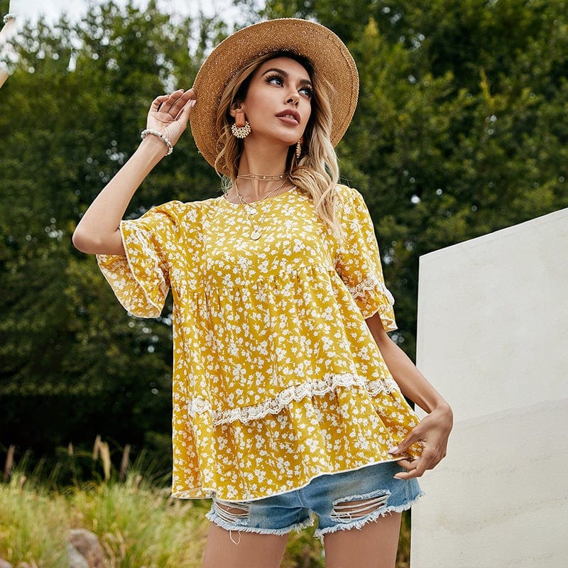 Floral Print Lace Trim Blouse - Image 3