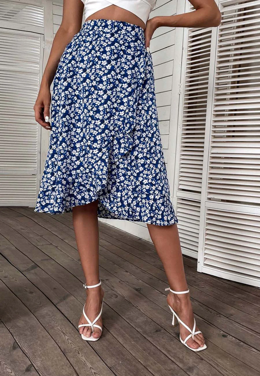 Floral Print Overlap Ruffle Skirt - Image 5