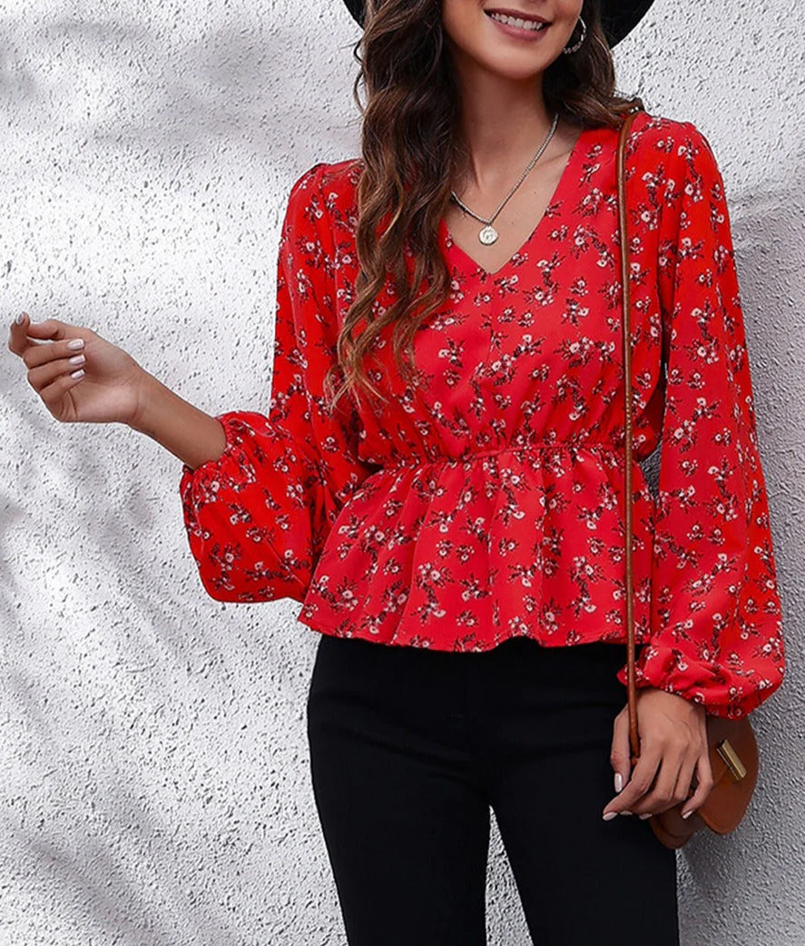 Floral Print Peplum Blouse - Image 21