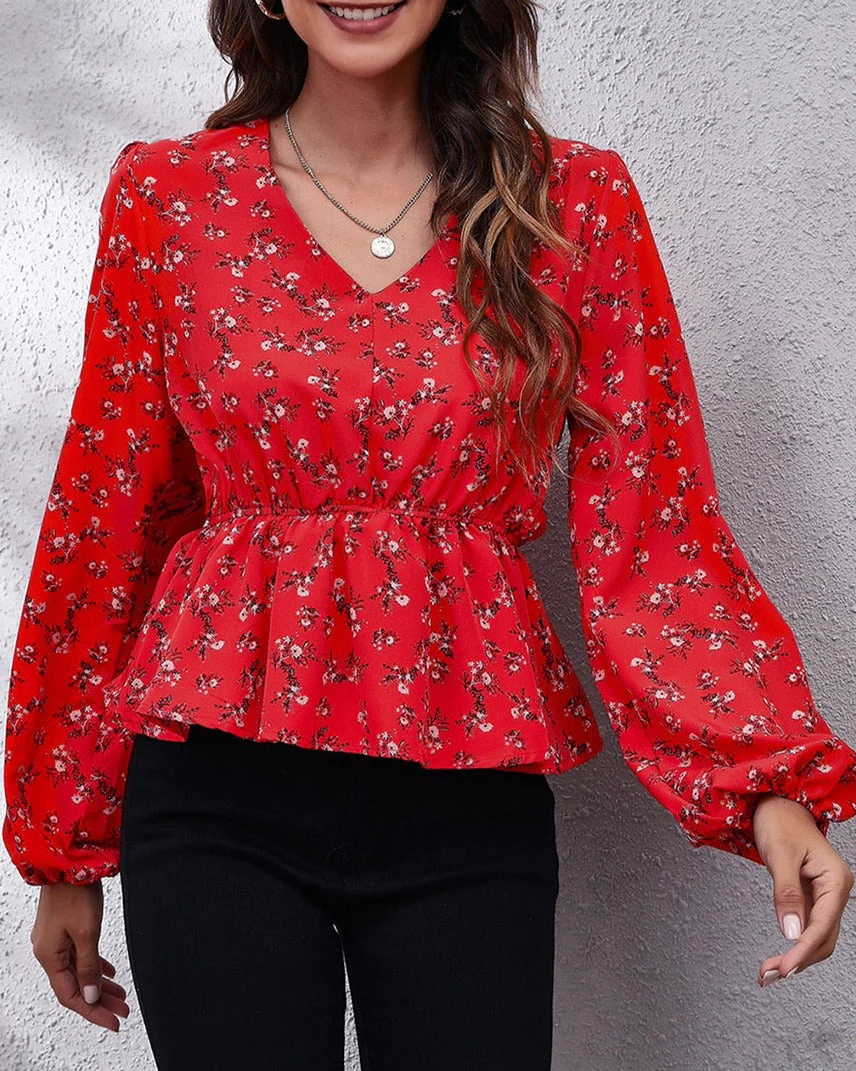 Floral Print Peplum Blouse - Image 23