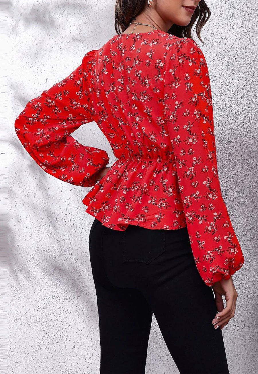 Floral Print Peplum Blouse - Image 24