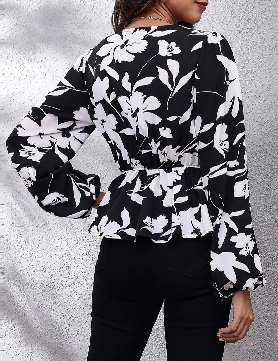 Floral Print Peplum Blouse - Image 4