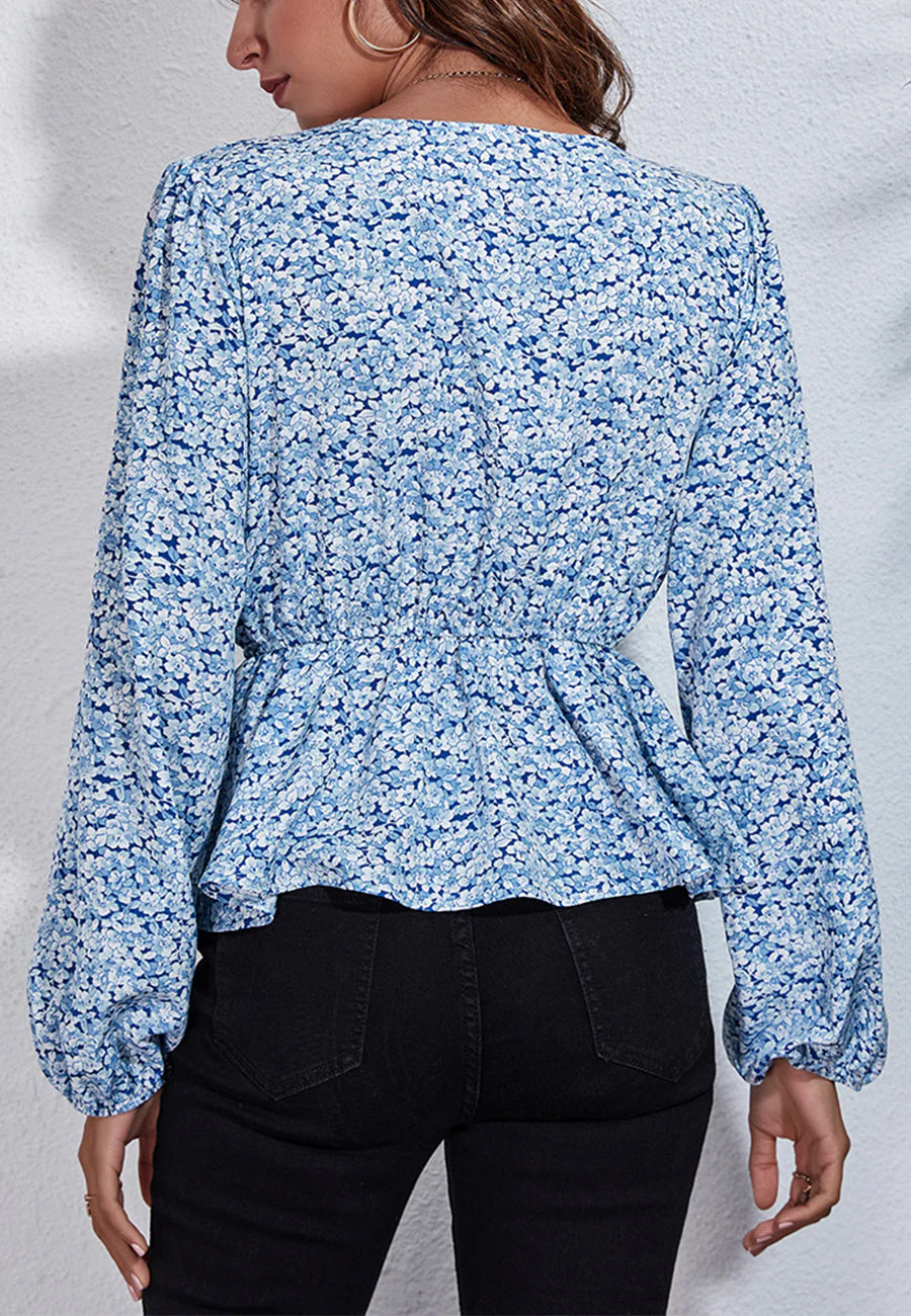 Floral Print Peplum Blouse - Image 8