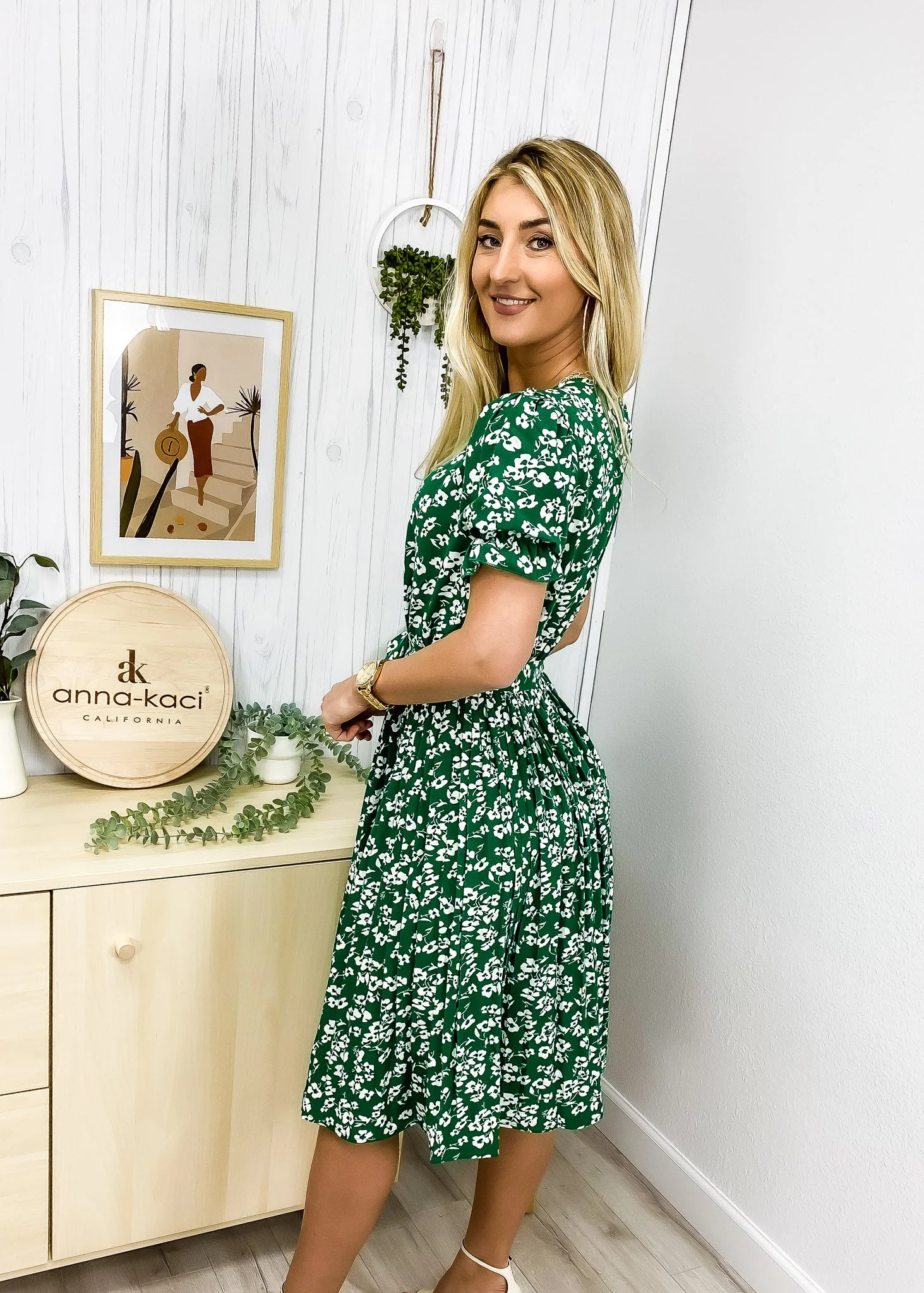 Floral Print Pleated Neck Dress - Image 3
