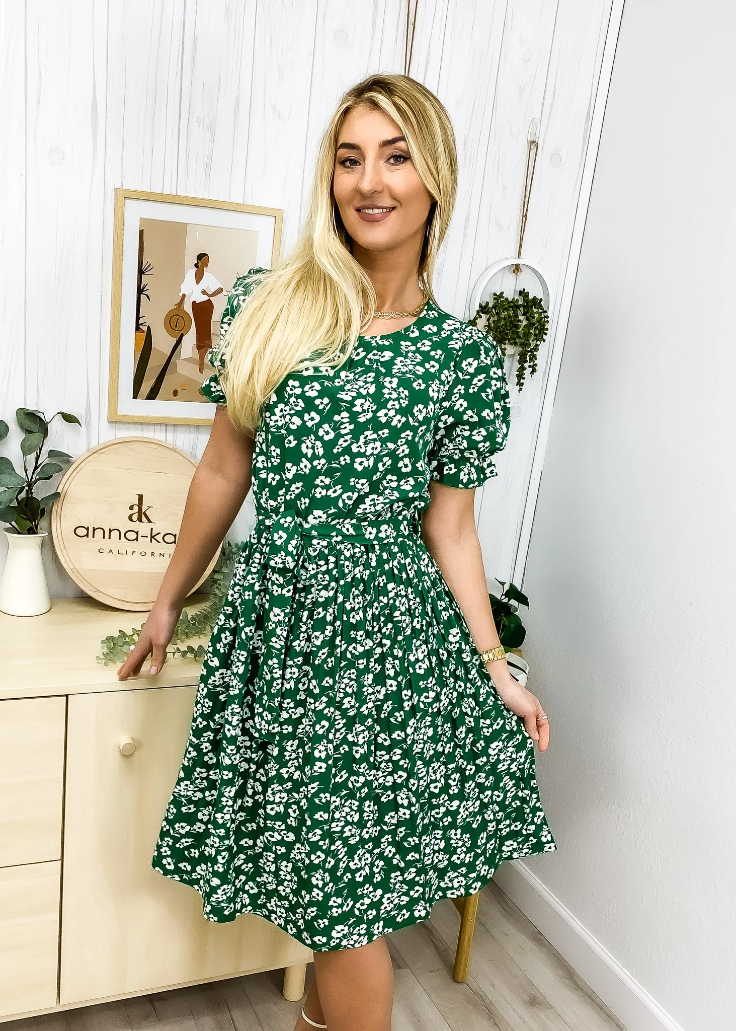 Floral Print Pleated Neck Dress - Image 4