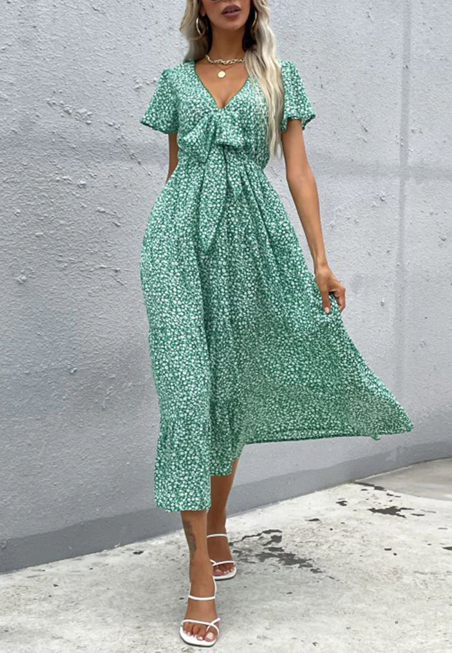 Floral Print Ribbon Front Dress - Image 3