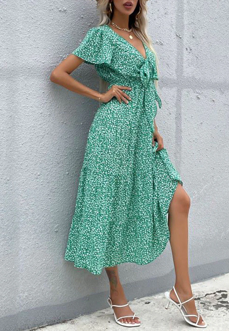 Floral Print Ribbon Front Dress - Image 4