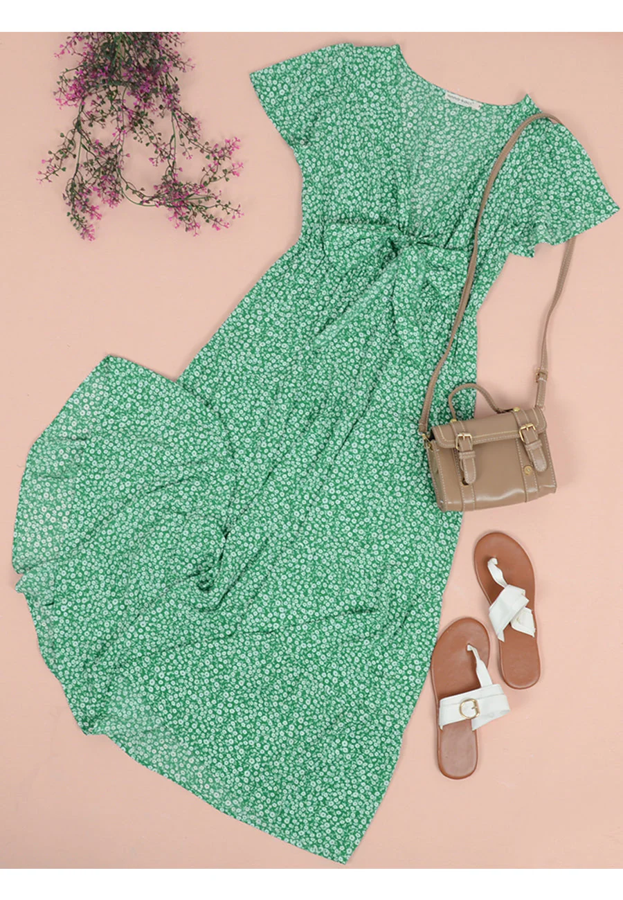 Floral Print Ribbon Front Dress - Image 5