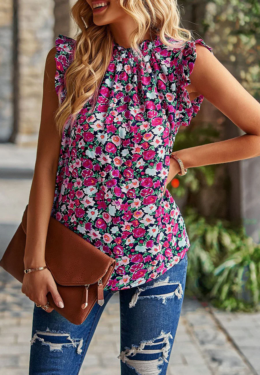 Floral Print Ruffle Detail Blouse - Image 13