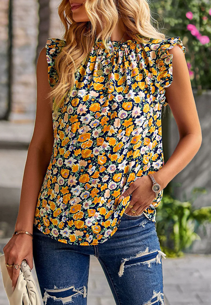 Floral Print Ruffle Detail Blouse - Image 20