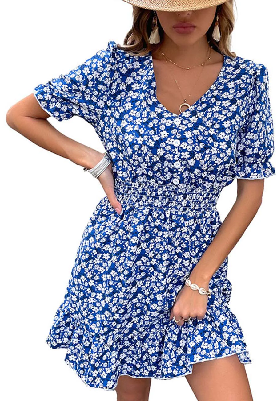Floral Print Ruffle Hem Dress - Image 4