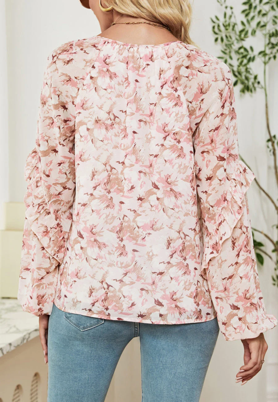 Floral Print Ruffle Sleeve Blouse - Image 10