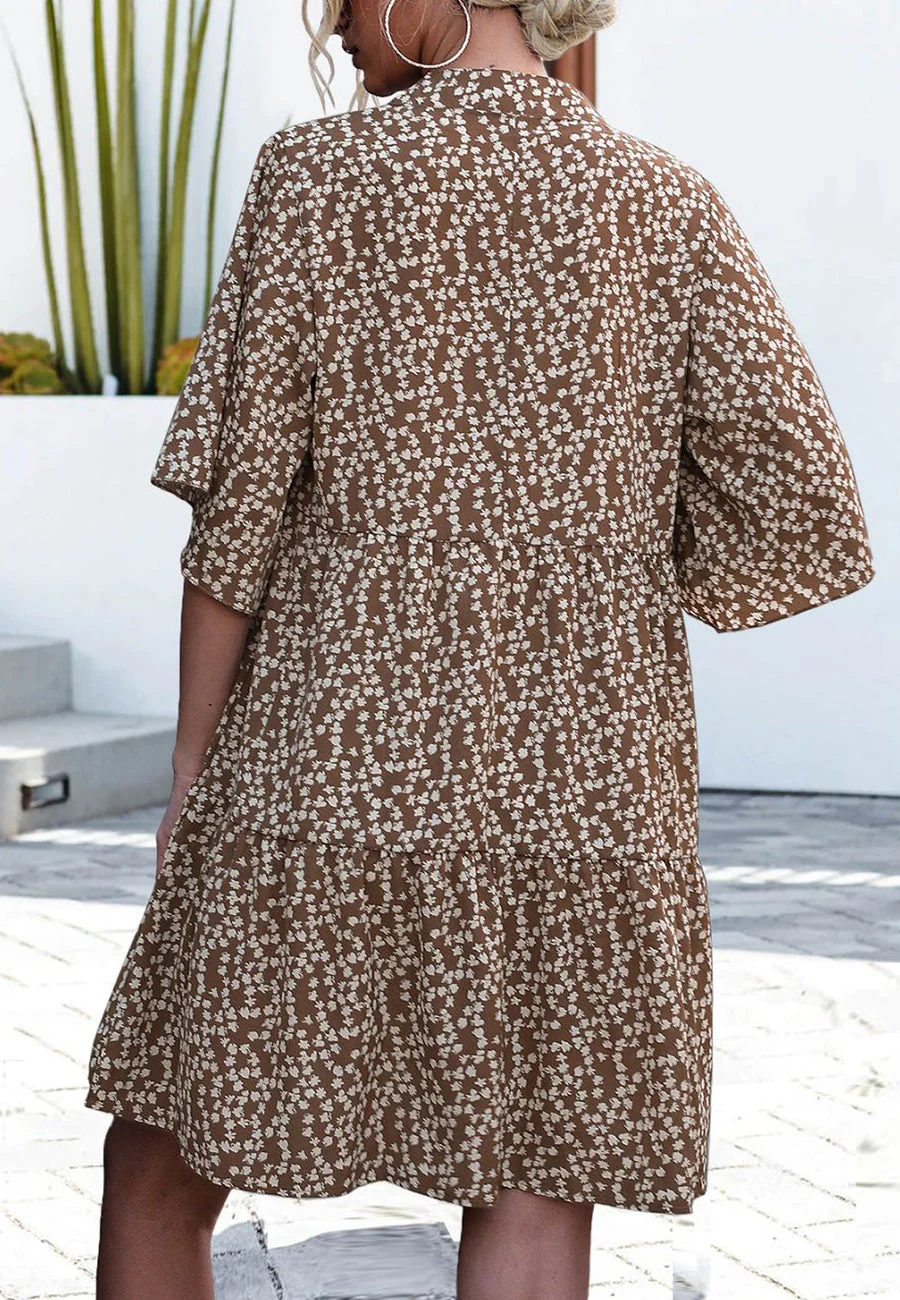 Floral Print Split Neck Dress - Image 17