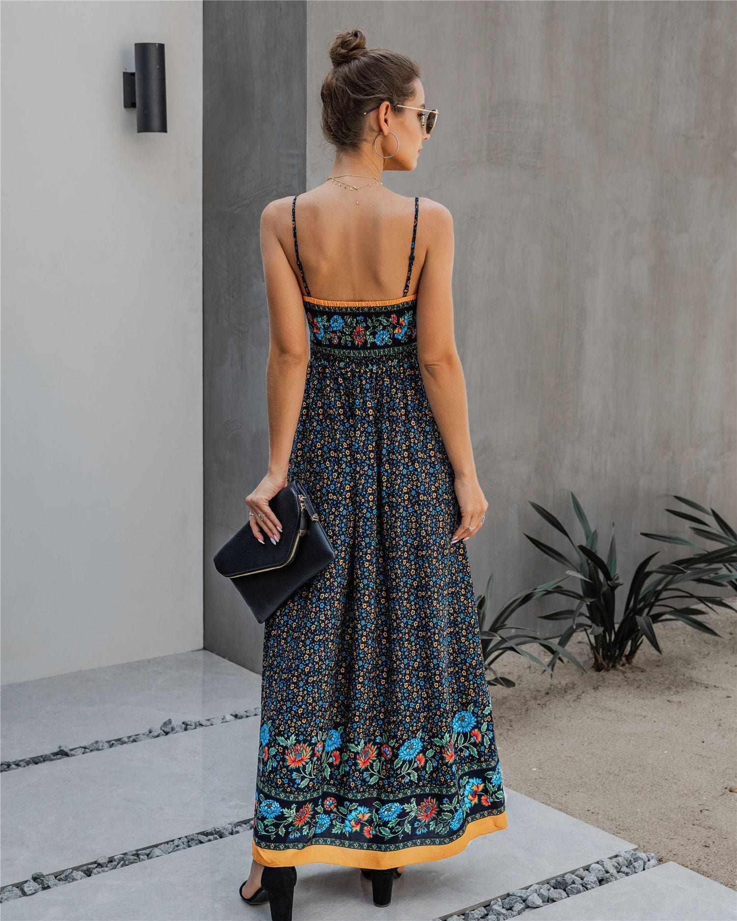 Floral Print V Neck Maxi Dress - Image 4
