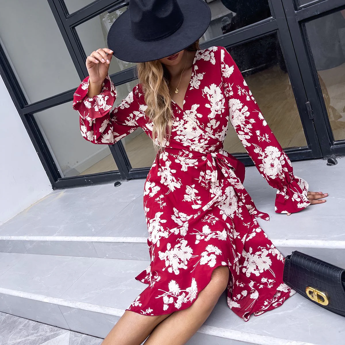 Floral Print Wrap Dress - Image 3