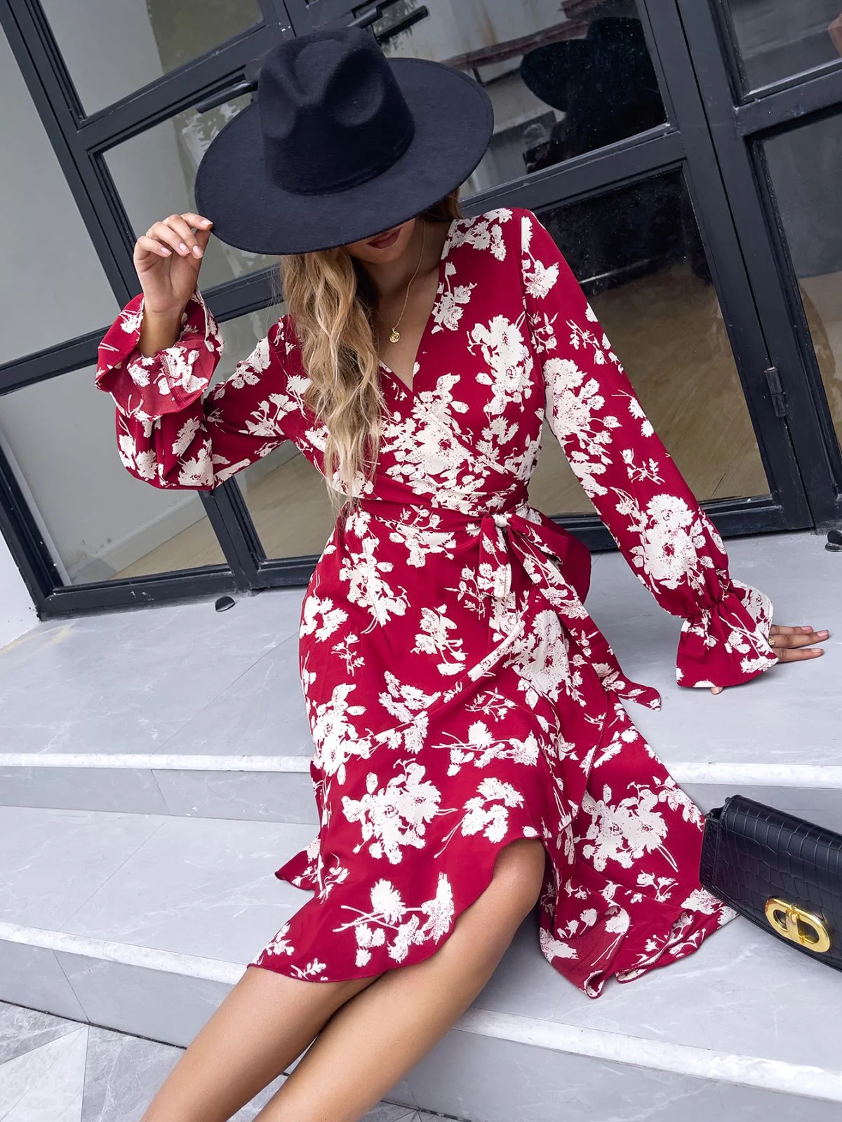 Floral Print Wrap Dress - Image 4