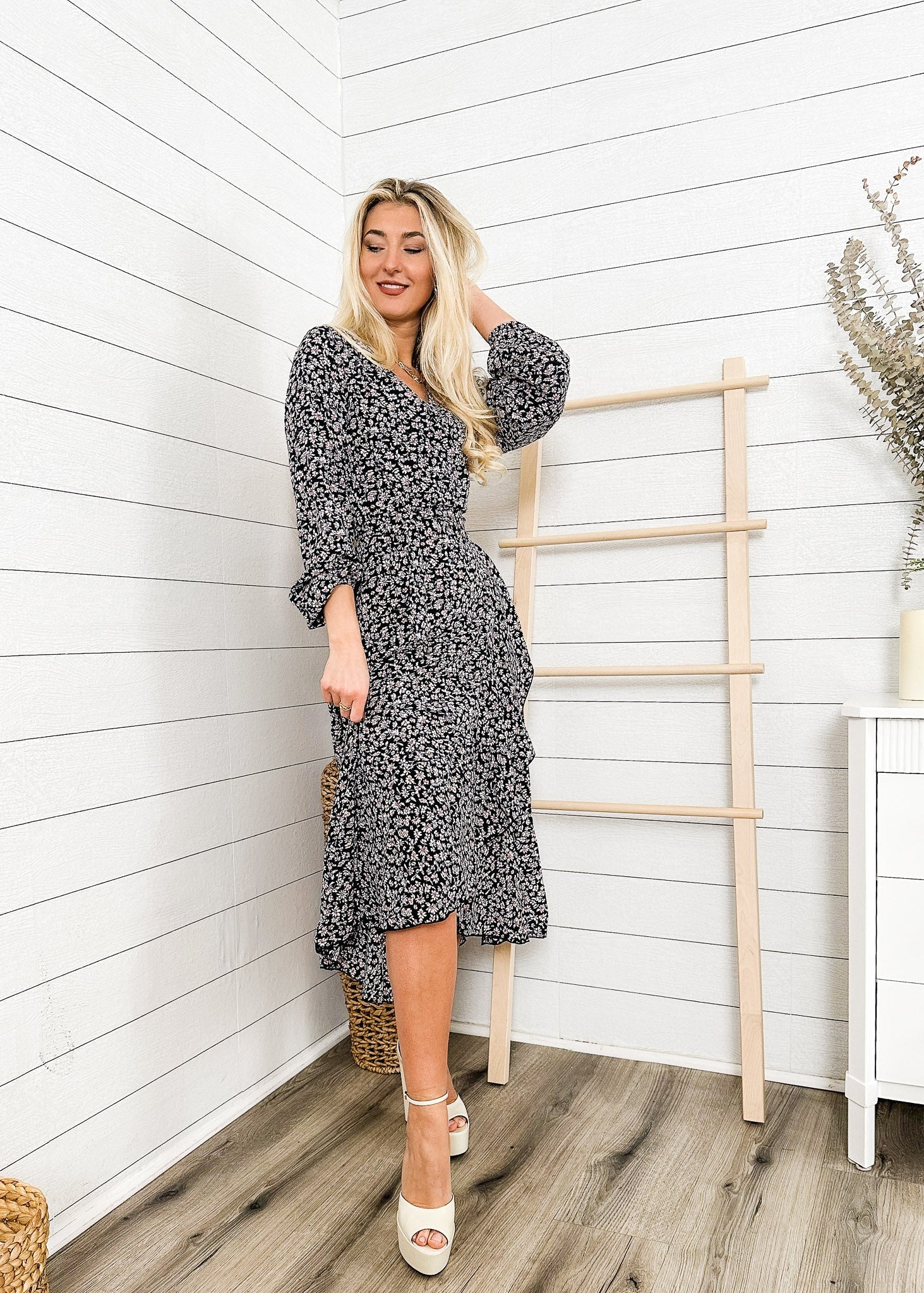 Floral Print Wrap Midi Dress - Image 11