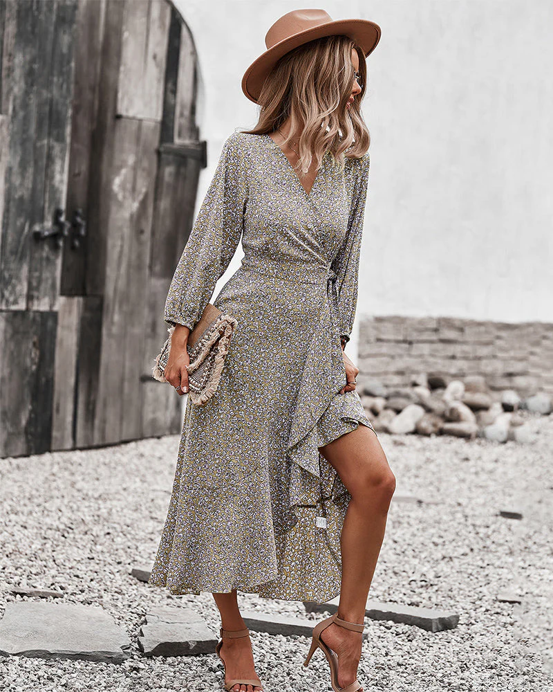 Floral Print Wrap Midi Dress - Image 23