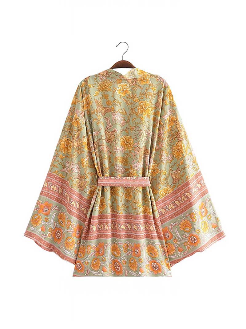 Yellow Cotton Short Length Gown Kimono Duster Robe - Image 2