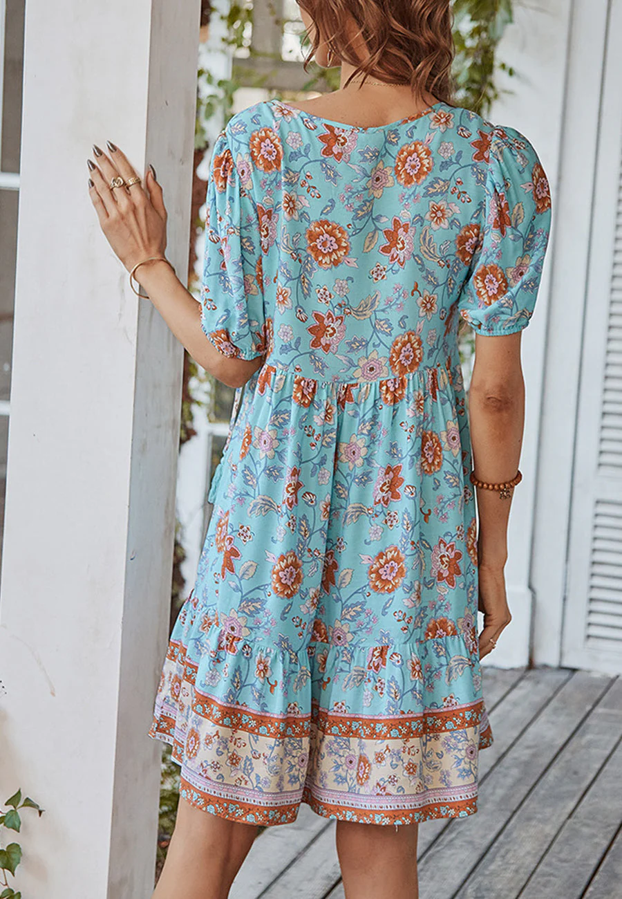 Floral Puff Sleeve Bohemian Dress - Image 12