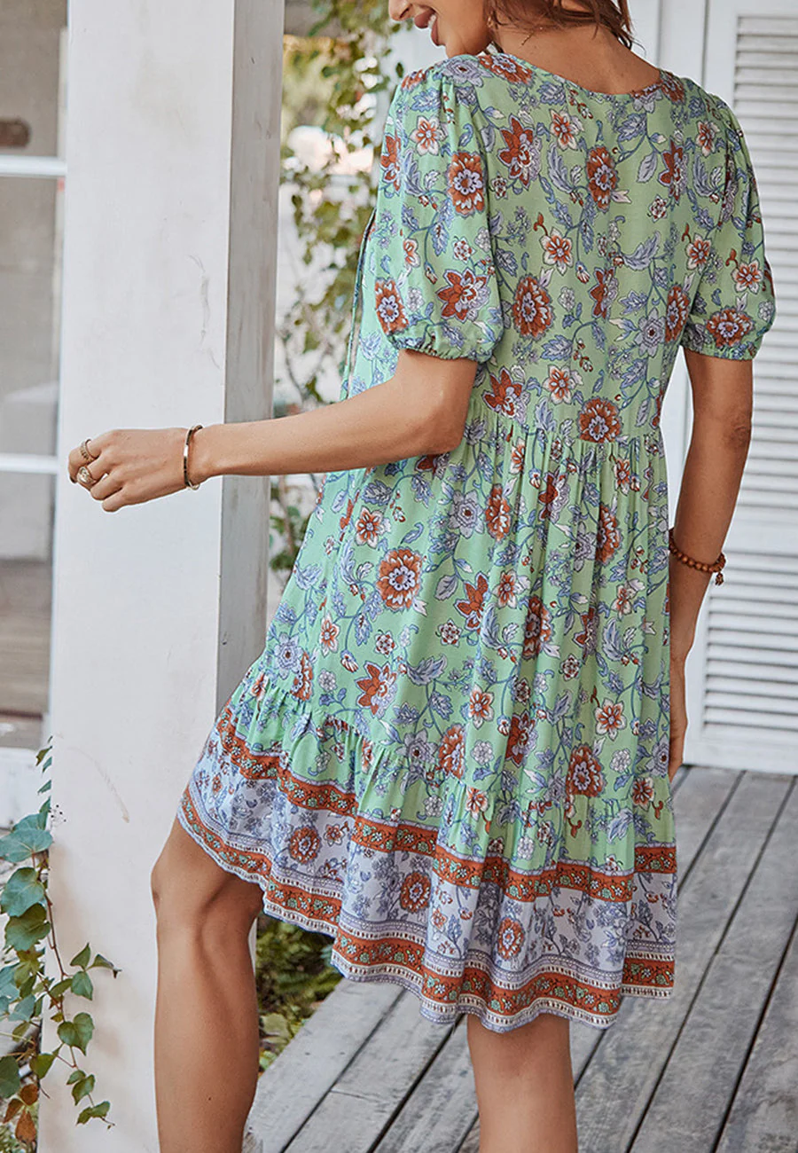 Floral Puff Sleeve Bohemian Dress - Image 16