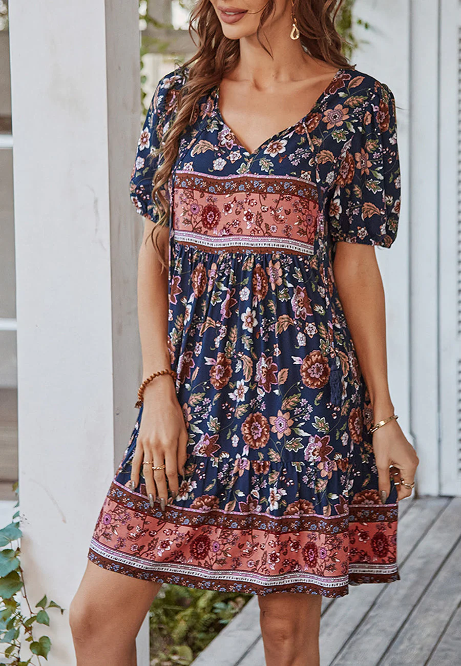 Floral Puff Sleeve Bohemian Dress - Image 17