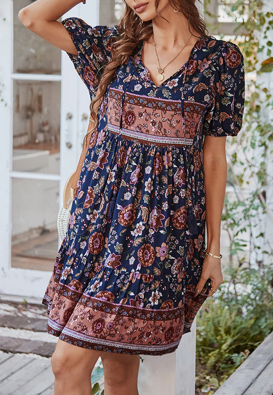Floral Puff Sleeve Bohemian Dress - Image 19