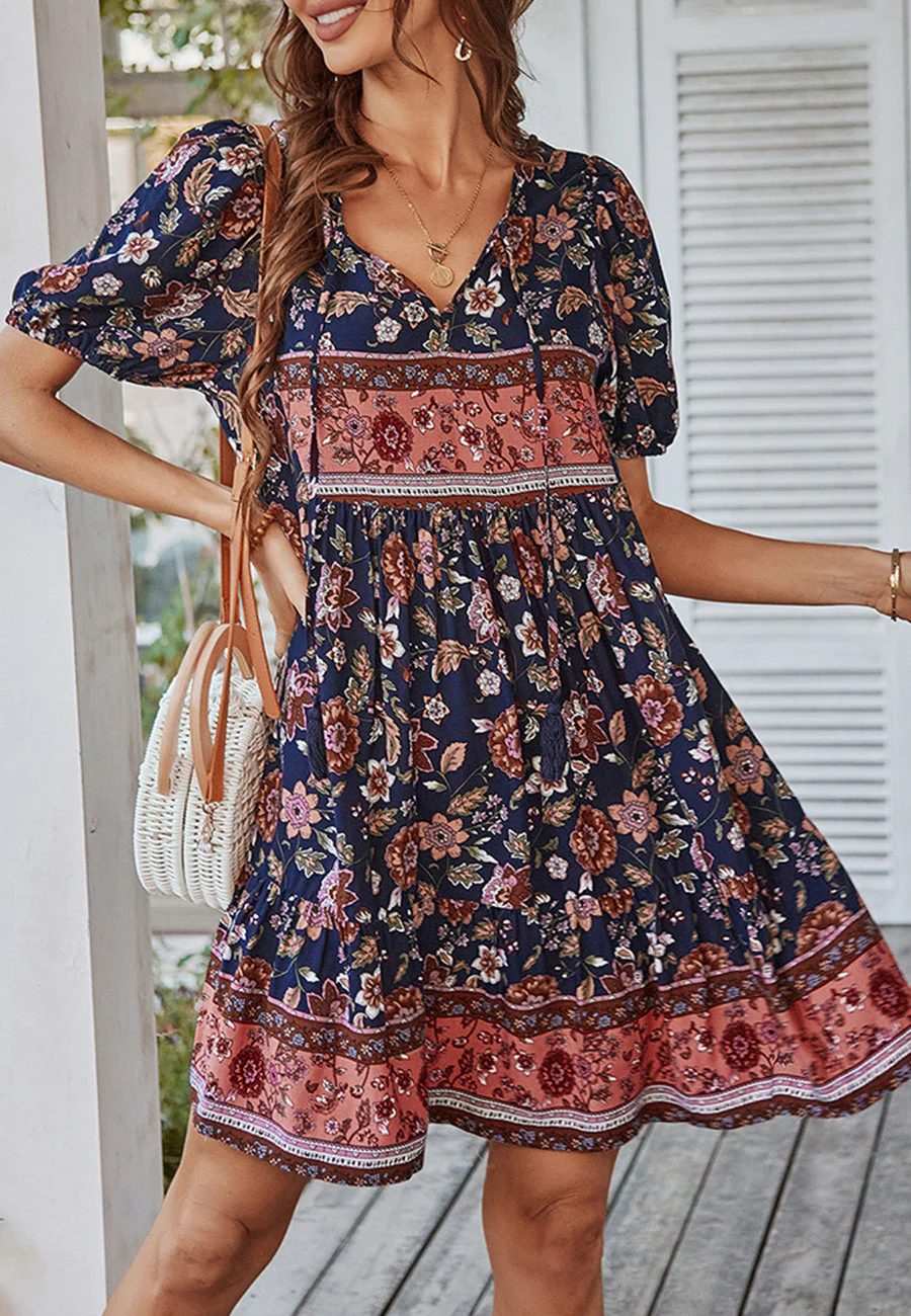 Floral Puff Sleeve Bohemian Dress - Image 20