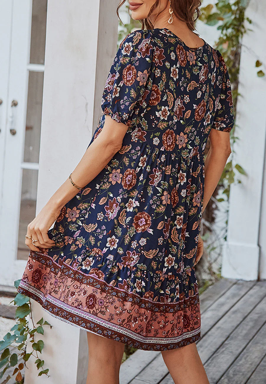 Floral Puff Sleeve Bohemian Dress - Image 21