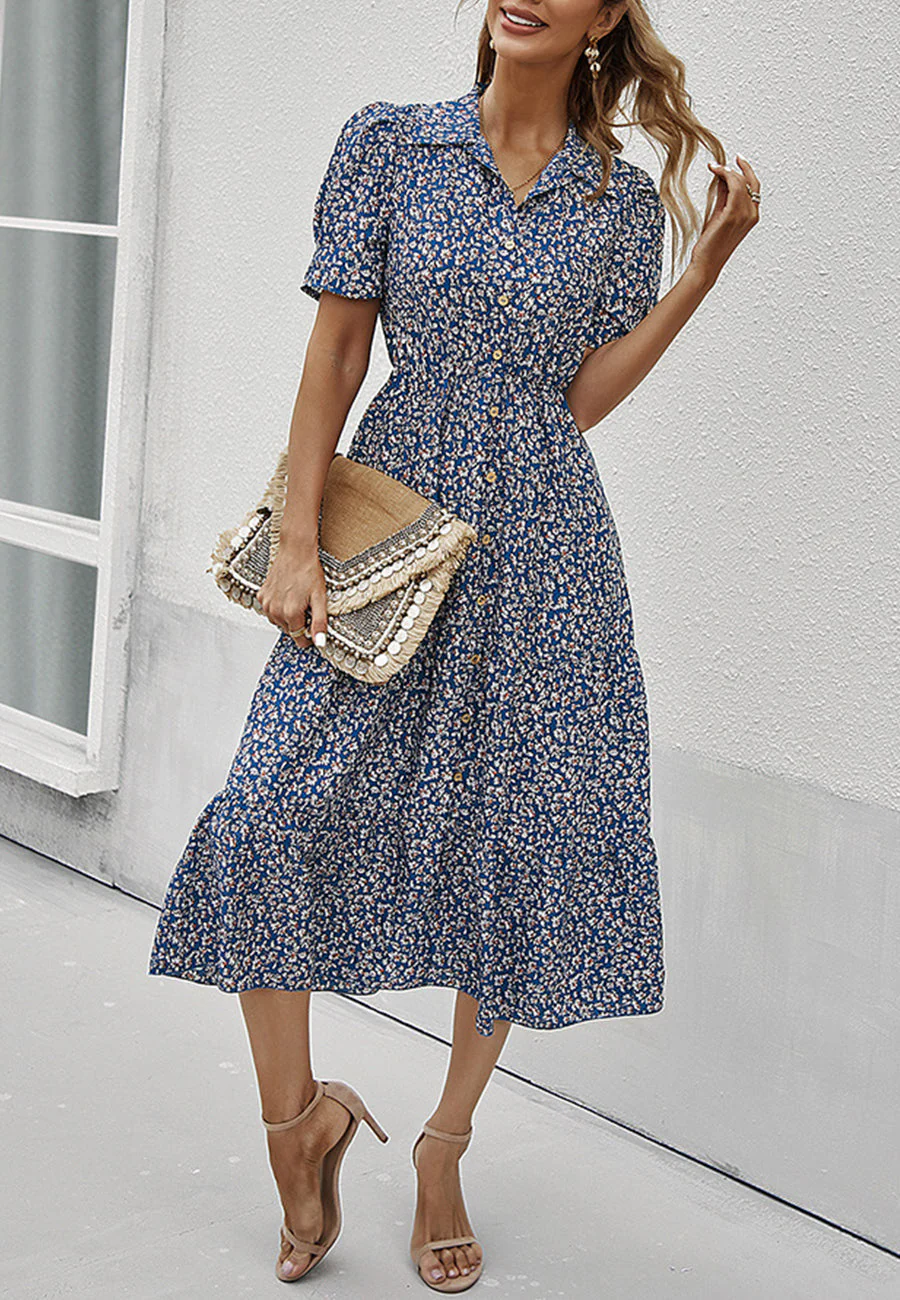 Floral Puff Sleeve Vintage Dress - Image 10
