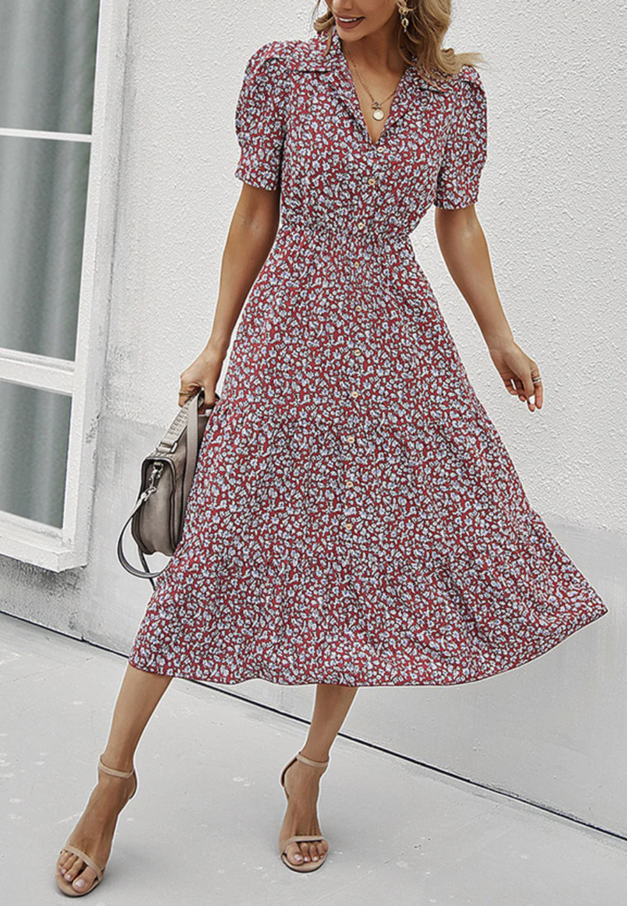 Floral Puff Sleeve Vintage Dress - Image 13