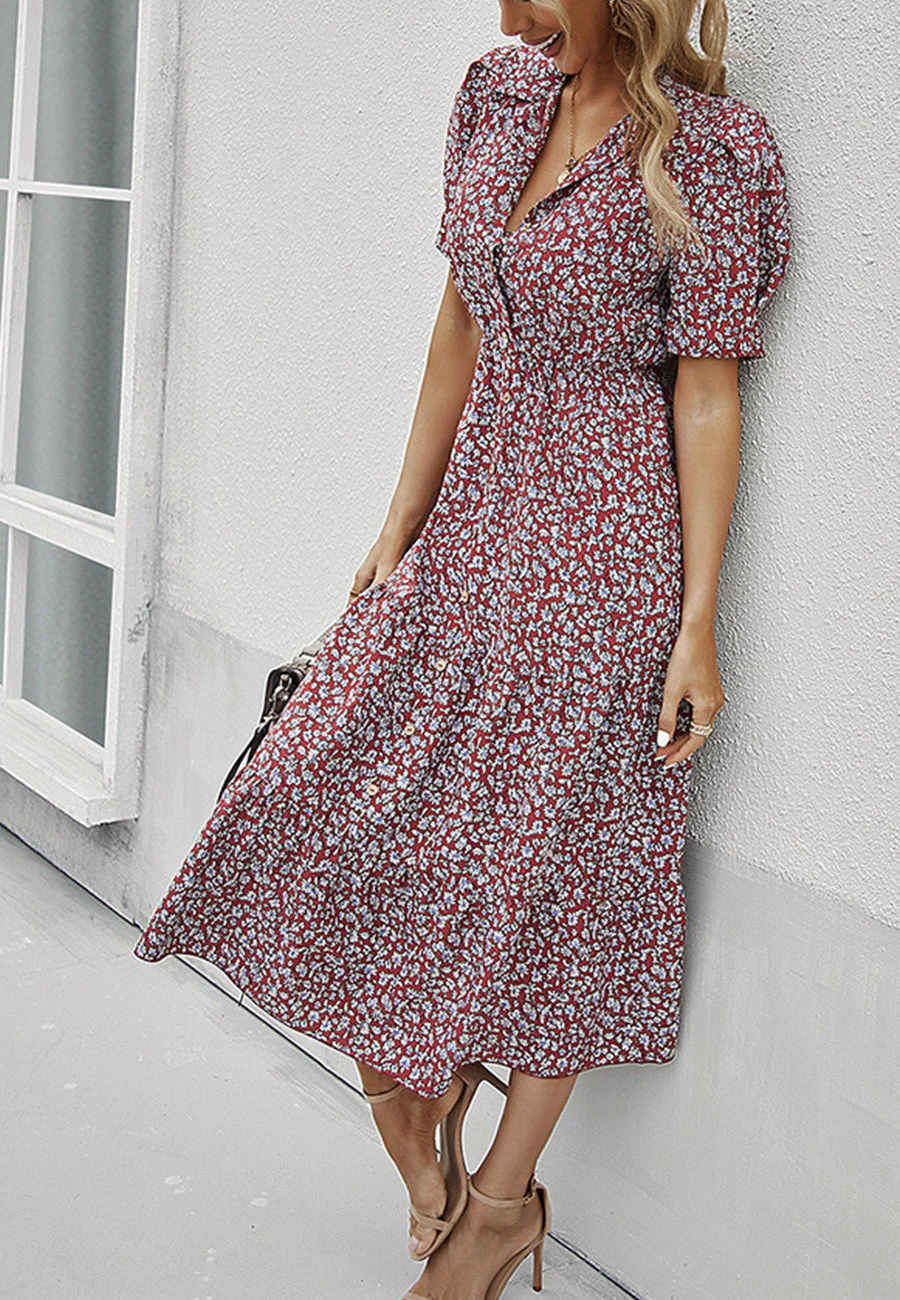 Floral Puff Sleeve Vintage Dress - Image 14