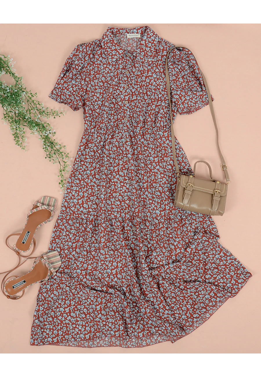 Floral Puff Sleeve Vintage Dress - Image 18