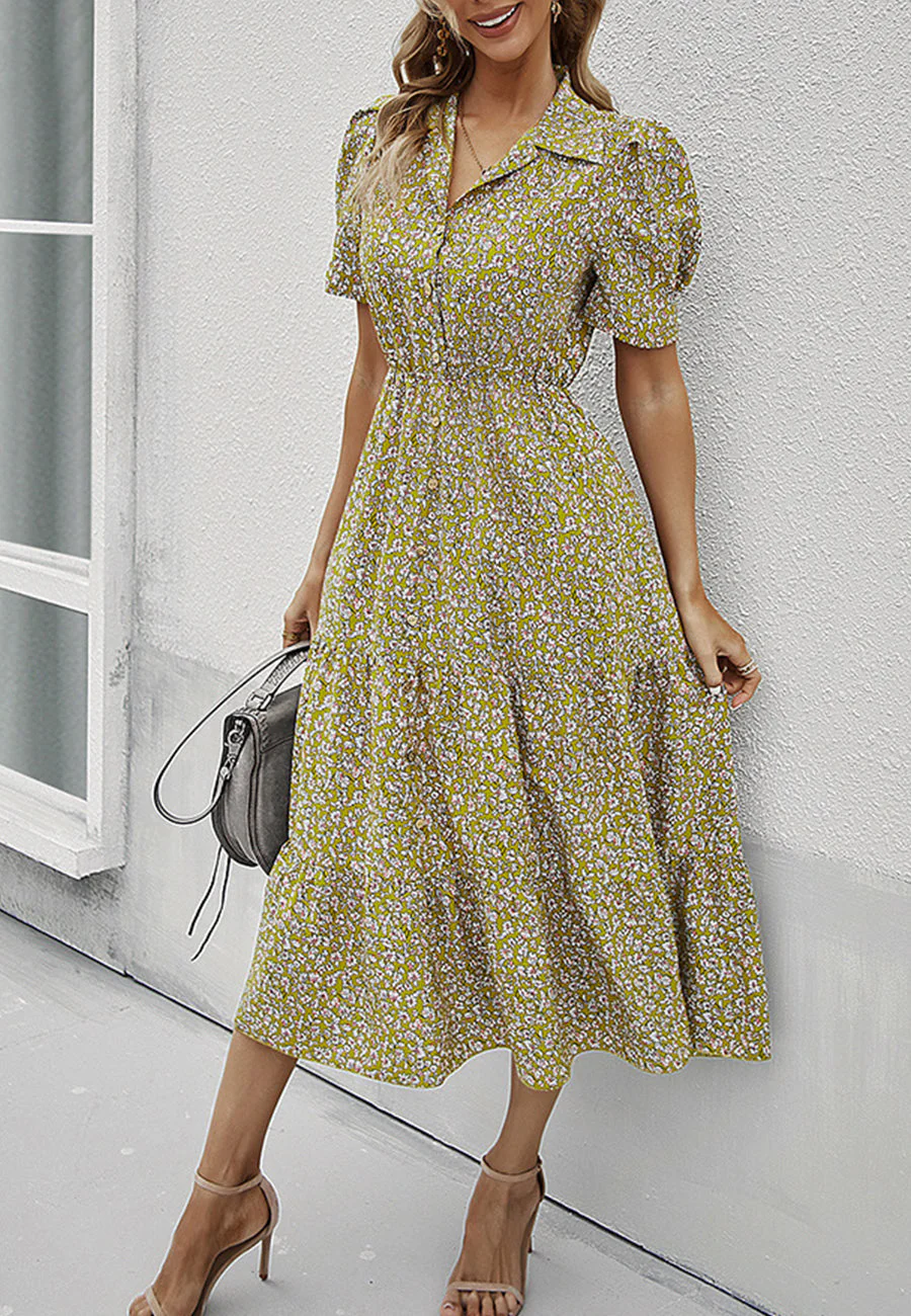 Floral Puff Sleeve Vintage Dress - Image 19