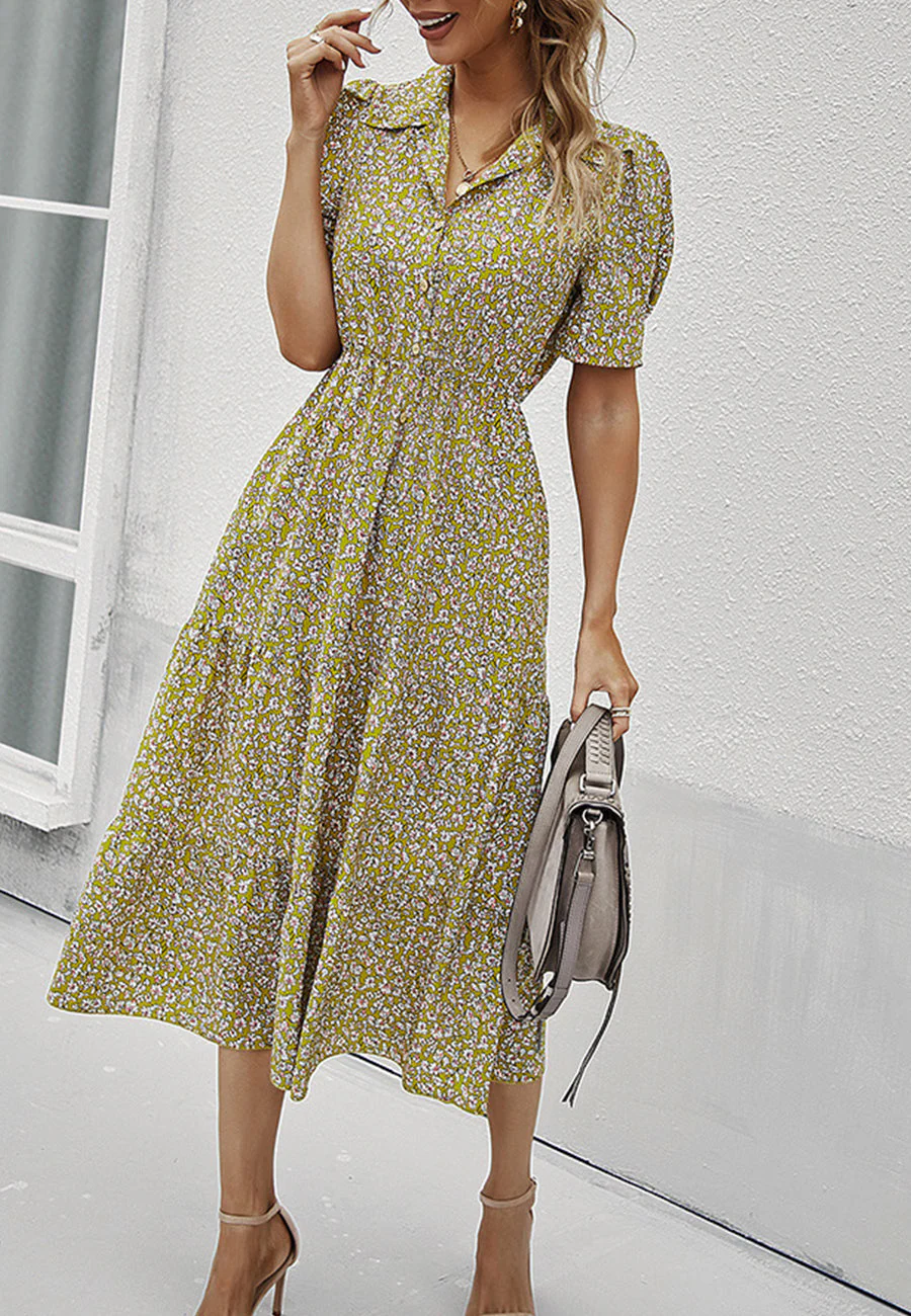 Floral Puff Sleeve Vintage Dress - Image 21