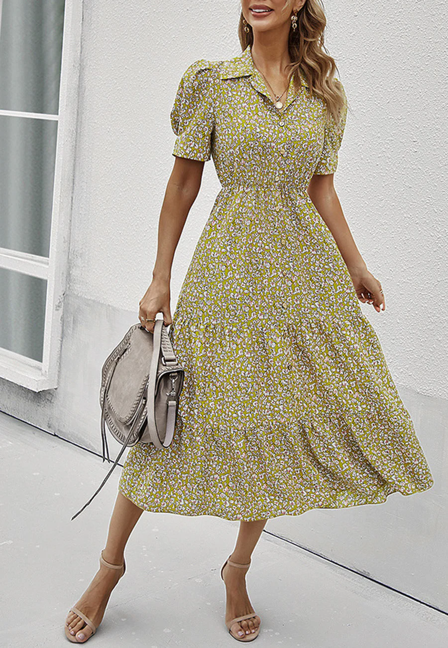 Floral Puff Sleeve Vintage Dress - Image 22