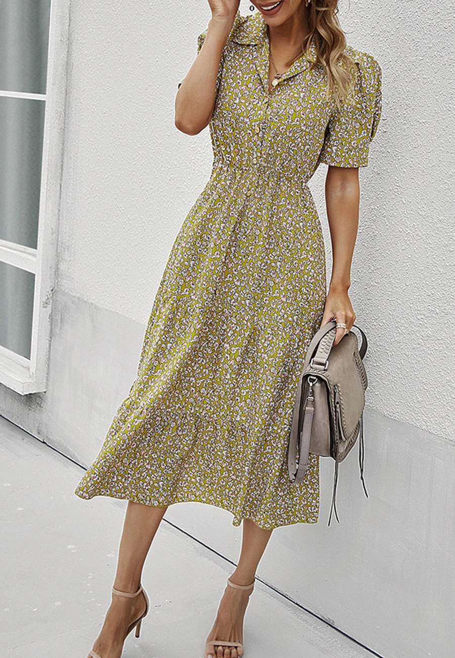 Floral Puff Sleeve Vintage Dress - Image 23