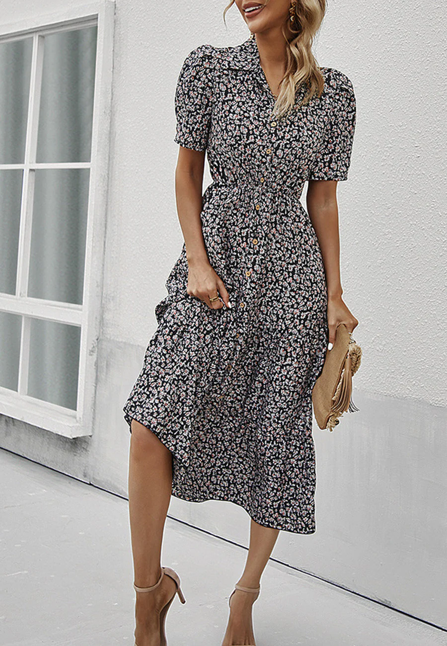 Floral Puff Sleeve Vintage Dress - Image 4