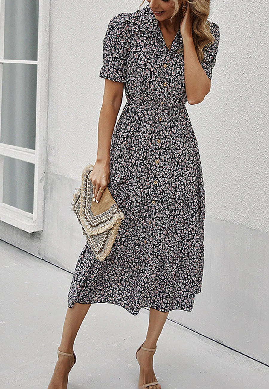 Floral Puff Sleeve Vintage Dress - Image 5
