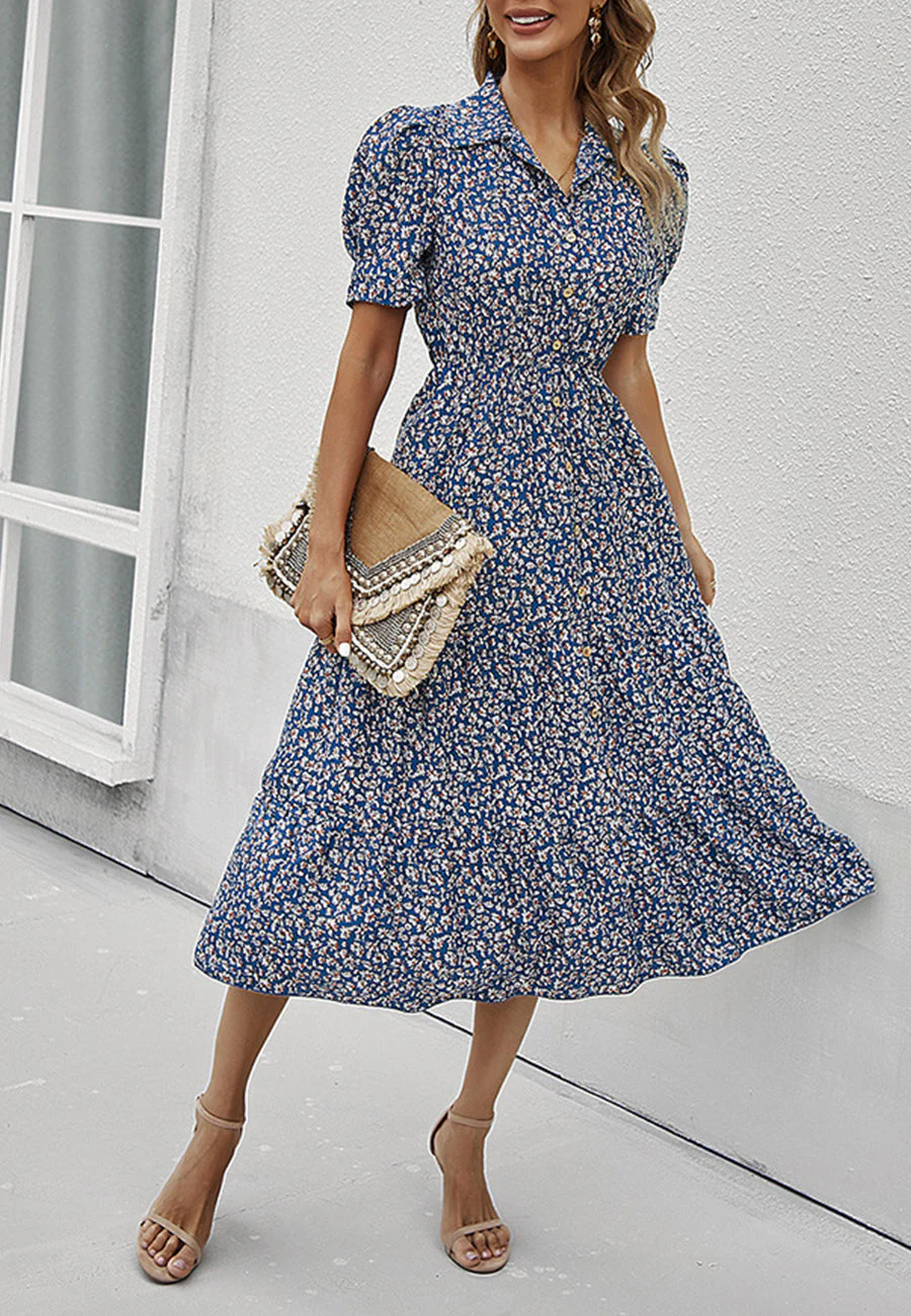 Floral Puff Sleeve Vintage Dress - Image 9
