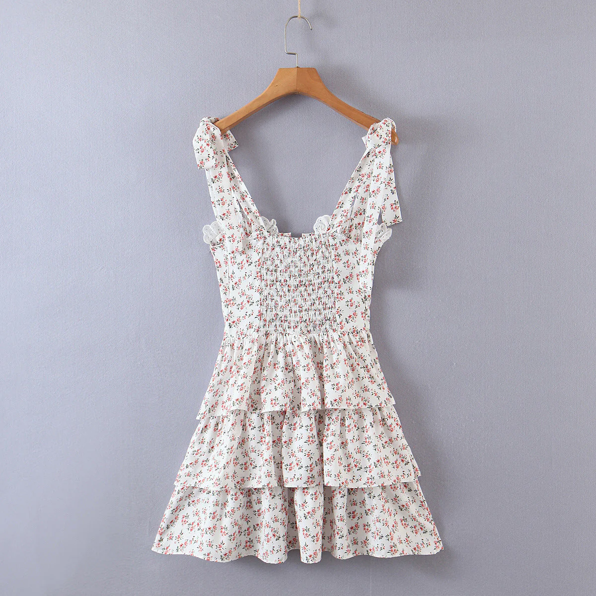 Floral Ribbon Tying Lace Up Ruffled Dress - Image 10