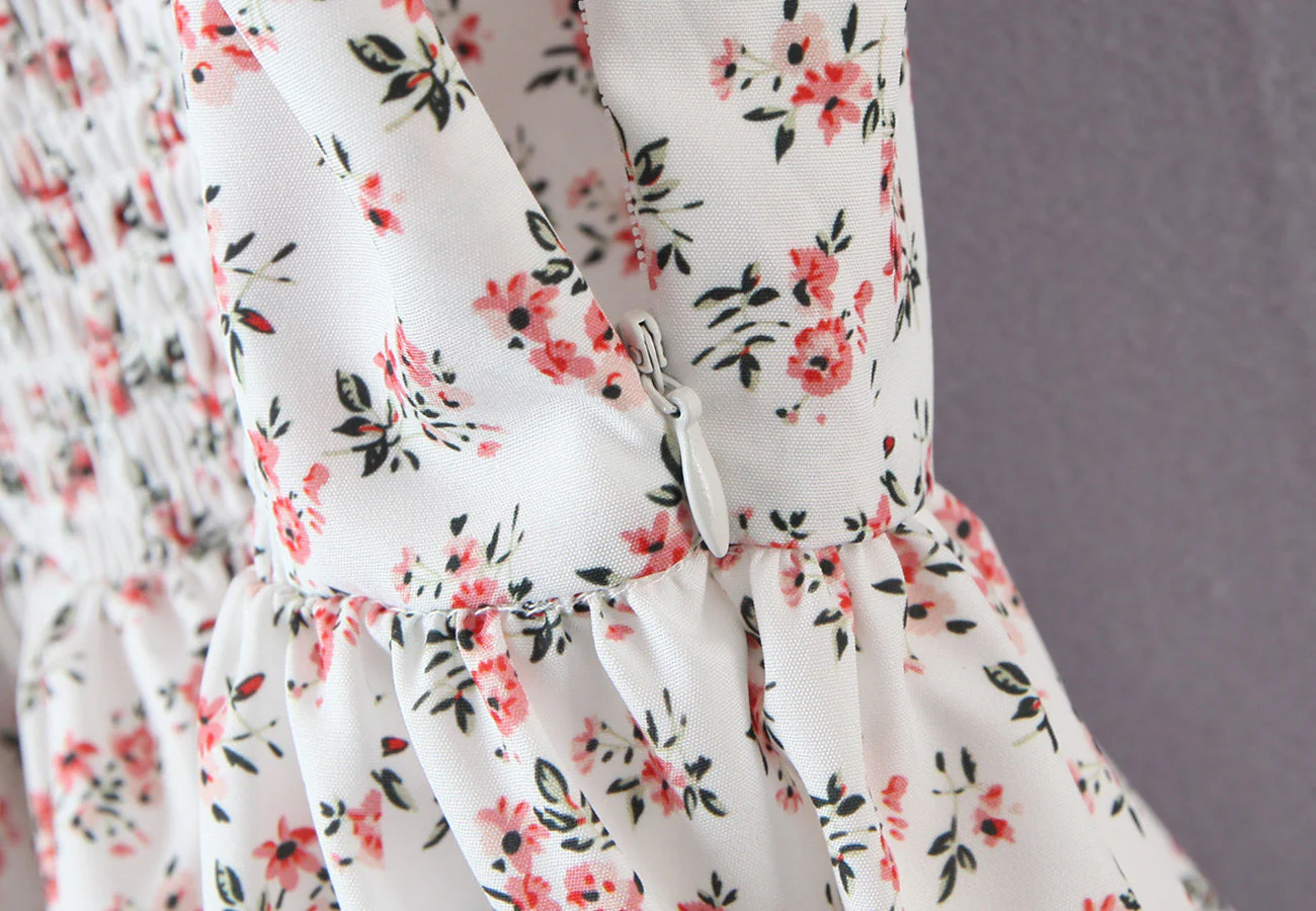 Floral Ribbon Tying Lace Up Ruffled Dress - Image 13