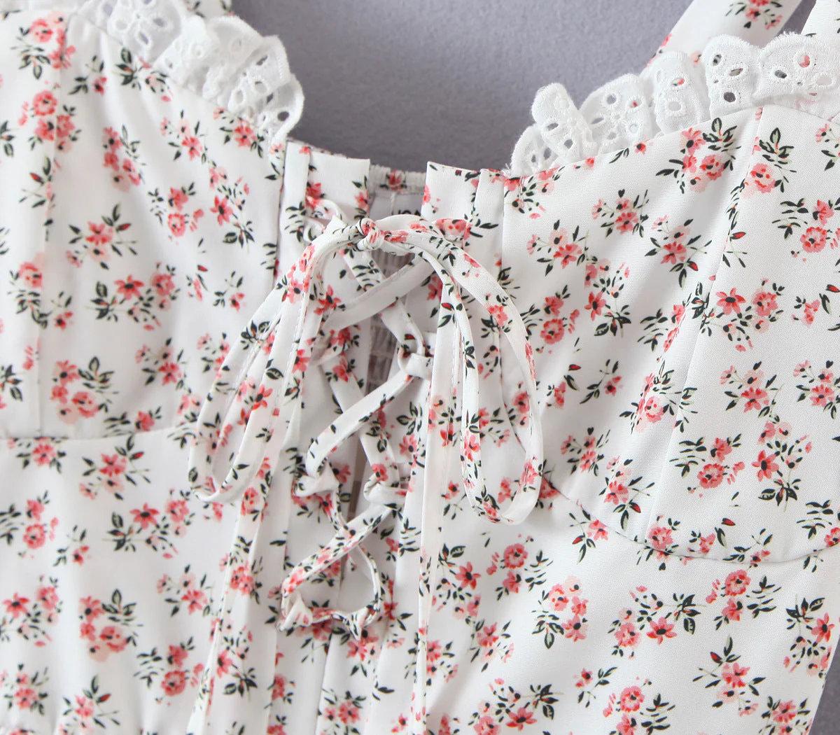 Floral Ribbon Tying Lace Up Ruffled Dress - Image 19
