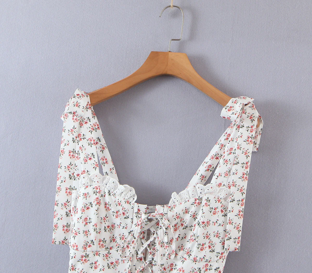 Floral Ribbon Tying Lace Up Ruffled Dress - Image 22