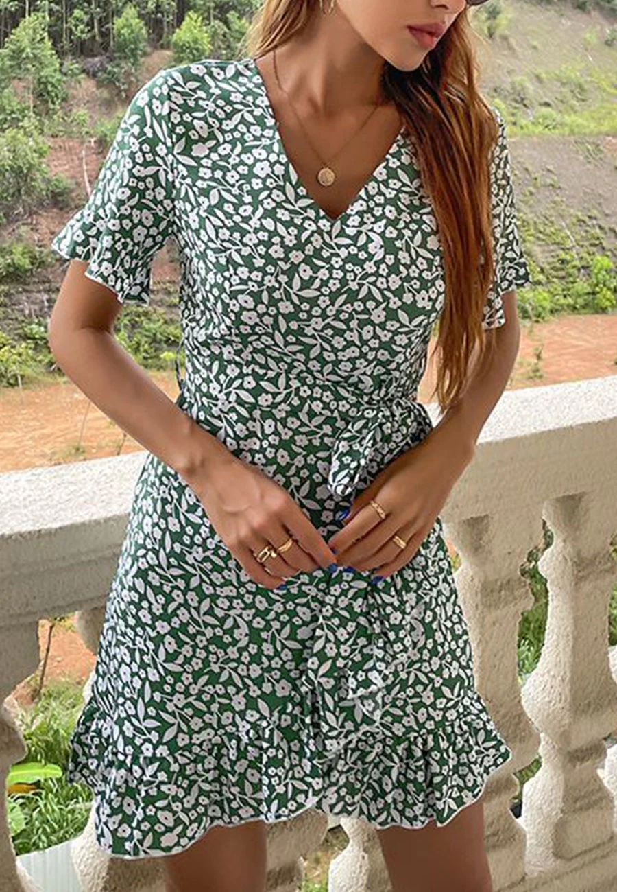 Floral Ruffle Hem Wrap Dress - Image 4